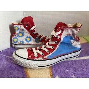 Floral Aquatic Converse Red Sneakers Unisex Mens 5 Womens 7 Hand Painted